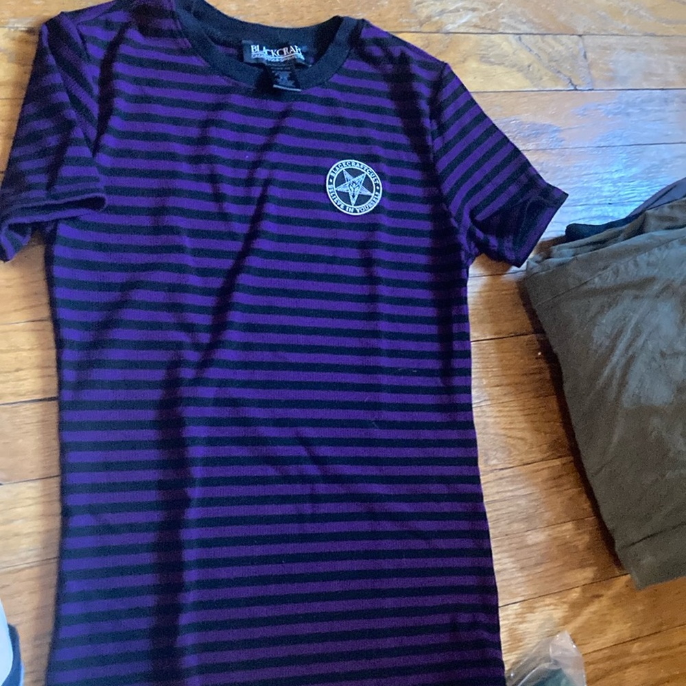 Purple and black striped shirt
